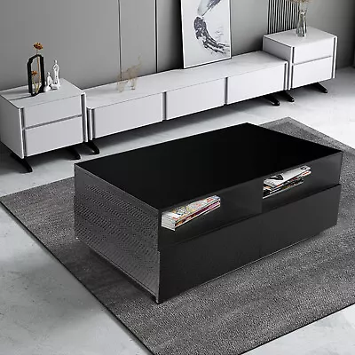 High Gloss LED Coffee Table W/ 4 Drawers Living Room With Remote Control Black • $65.55