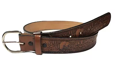 Mens Leather Belt Fish Design Bass Trout Handmade Choose Your Size 30-52 • $36.95