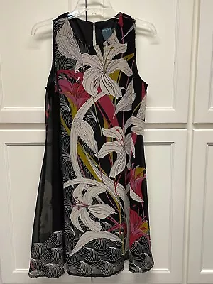 Gabby Skye Black Floral A-Line Flare Sleeveless Dress Size 8 • $6