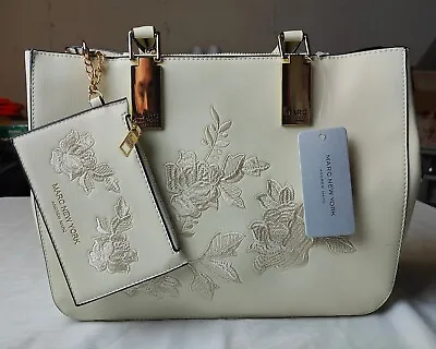 Marc New York Andrew Marc White Leather Shoulder Handbag Floral Accent Purse NWT • $51.51