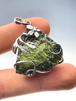 12.25gr MOLDAVITE Genuine Rough  Sterling Silver.925 Handmade Pendant #JM244 • $405.90