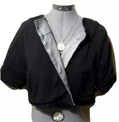 WD.NY Fashion Moto Jacket 6 REVERSIBLE Silver Black Wide Scoop Neck Formal Shrug • $79.99