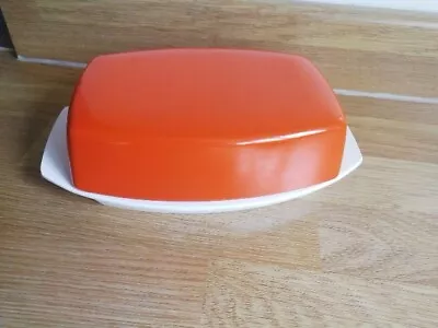 VINTAGE MELAWARE MELMEX ORANGE COVERED BUTTER DISH RETRO 1960 Camping Great Cond • £19.99