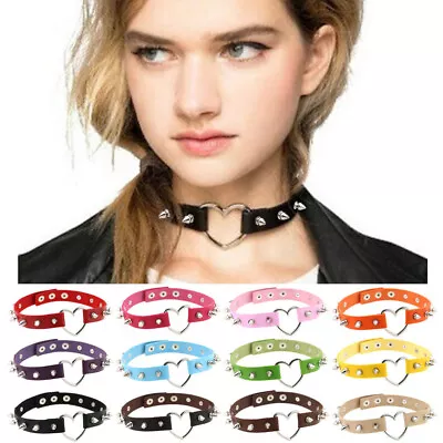 £4.49 • Buy Women's Choker Collar Necklace Heart Spike Rivet Leather Gothic Punk Girls UK 