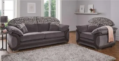 Grey Spiral & Plain Fabric Material Sofa Suite GALLIAN Various Combinations • £549