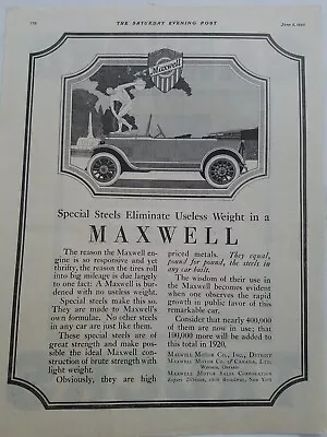 $9.99 • Buy 1920 Maxwell Motor Corporation Car Fischer Art Vintage  Original Ad