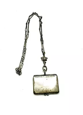 Estate Vintage Victorian Sterling Silver Square Locket Necklace • $59.99