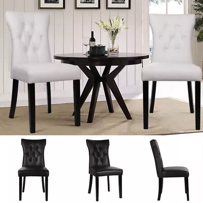 2 4 Dining Chairs PU Leather Padded Seat Wooden Leg Kitchen Seat Home Restaurant • £105.95