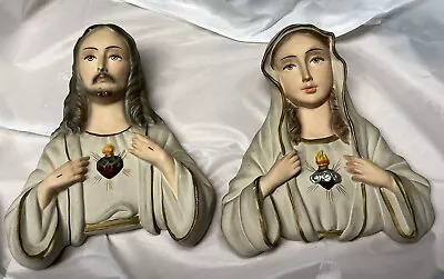 Vtg Japan Sacred Heart Jesus & Mary Religious Wall Art 8   UCAGCO Ceramics Japan • $39.95