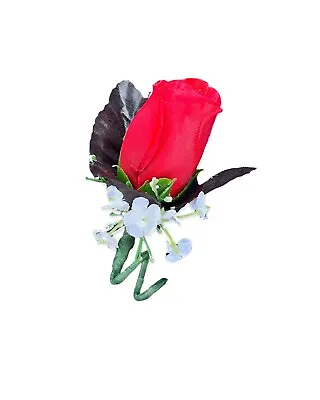 Red Rose With Black Mens Grooms Groomsmens Prom Wedding Flowers Boutonnières • £5.69