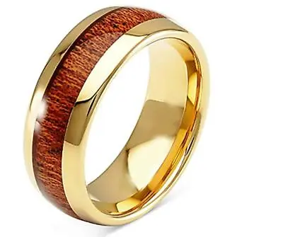 8mm Men Lady Gold Titanium Pure Genuine Dark Hawaiian Koa Wood Wedding Band Ring • $23.40