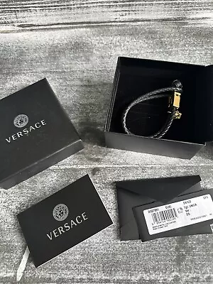 Versace Men's Bracelet Medusa Hibiscus Black Leather • $175