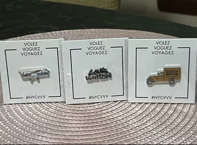 3 AUTHENTIC LOUIS VUITTON NYCVVV Exhibit Volez Voguez Voyagez Pins  BRAND NEW  • $250