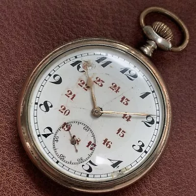 Vintage Junghans 24 Hour Dial .800 Silver Military Style Pocket Watch Runs • $99