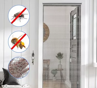 Aluminium Door Fly Screen Metal Chain Curtain Frame Mesh Blind Insect Blinds • £45.99
