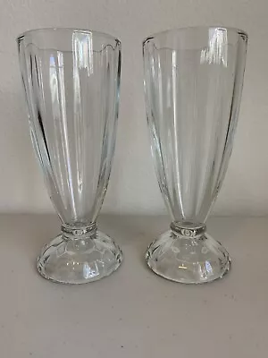 2 Vintage Heavy Soda Fountain Ice Cream Malt Glasses Footed Ribbed  7 1/2  1950s • $12.99