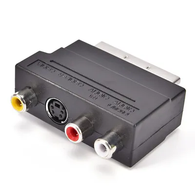 £4.71 • Buy SCART Adaptor AV Block To 3 RCA Phono Composite S-Video With In/Out Switch GOLD_