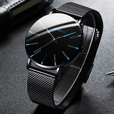 Men's Fashion Ultra Thin Watches Business Stainless Steel Mesh Quartz Watch • $8.98