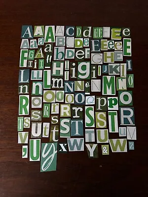 100 Green White Paper Letters Scrapbook Journal Craft Supply Decoupage Ephemera • £1.99