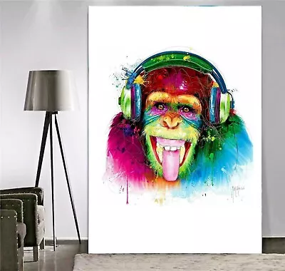 Cheeky DJ Monkey With Headphones Printed Framed Canvas Wall Art Or Poster Print • £12.74