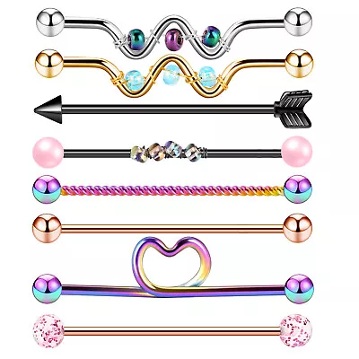 $8.99 • Buy 8PCS Stainless Steel Industrial Barbell Ear Piercing Bar Body Piercing Jewelry