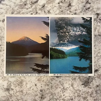 Postcard Washington Mt. St. Helens & Yale Lake Prior To And 1980 Eruption • $4