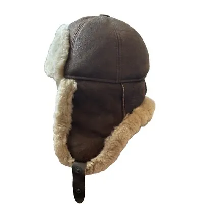 Tobacco Leather Trapper Genuine Shearling Leather  Ushanka Hat Aviator S-XXXL • $39.99