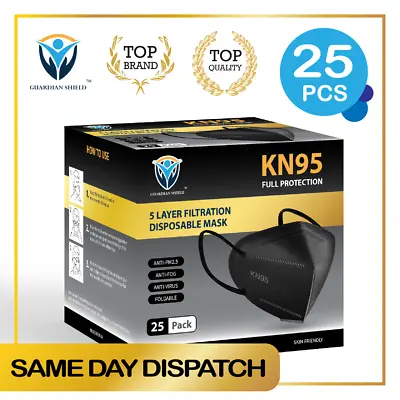 $19.80 • Buy 25Pcs KN95 N95 P2 Disposable Face Mask Respirator Protective Masks 5 Layer-Black