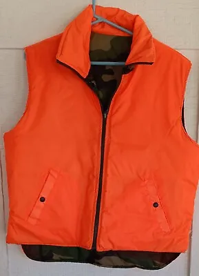 $13.99 • Buy VINTAGE Safety Zone Jacket Men M Blaze Orange Reversible Vest Camo Hunting 90s*
