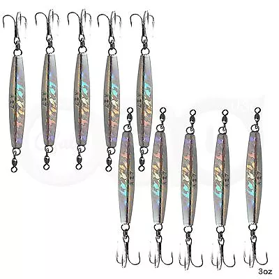 10pcs 3oz Fishing Diamond Jigs Holographic Laser Jigging Metal Lures Treble Hook • $32.94