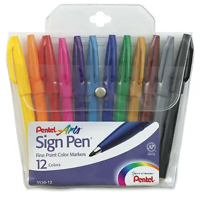 NEW Pentel Arts Sign Pen Fine Point Color Markers 12-Pack Multi Colors S520-12 • $17.05