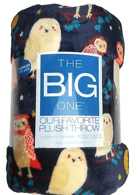 New Owl Plush Fleece Throw Blanket Navy Blue Stars Moon Tree Branch Bird Gift • $32.95