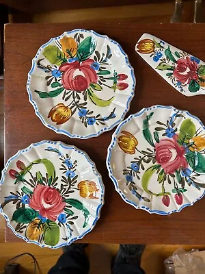 Nove Rose Dessert Plates Hand Painted Italian Majolica Pottery  8 Plus Server • $85