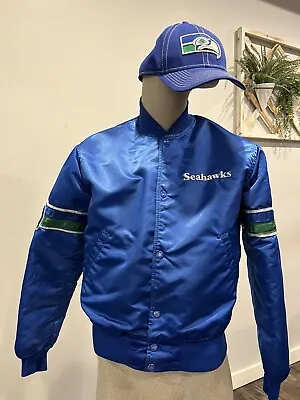 Vintage NFL Seattle Seahawks Starter Pro Line Satin Jacket Men’s M + New Era Hat • $150