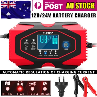 $31.98 • Buy 12V 24V Car Battery Charger Lead-acid AGM GEL--Lithium LiFePO4 Battery Repair AU