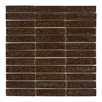 Brown Crackled Glass Mosaic Tile Stacked Pattern Kitchen Shower Wall Backsplash • $239.50