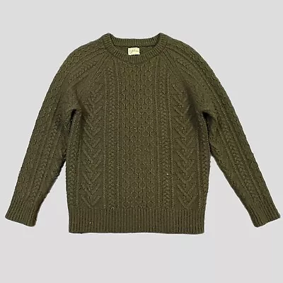 J Crew Rugged Merino Wool Donegal Green Cable Knit Fisherman Sweater Size Small • $53.82