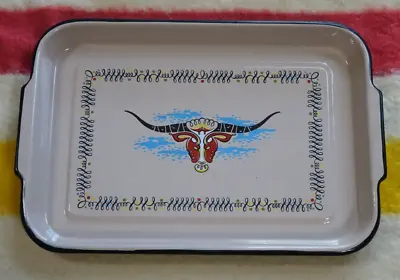 Vintage Monterrey Ware Western Enamelware Longhorn Steer Serving Tray • $150