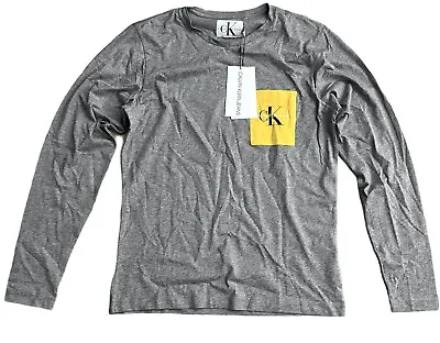 Calvin Klein Jeans Nwt Organic Cotton Gray Monogram Pocket Long Sleeve Shirt • $23.99