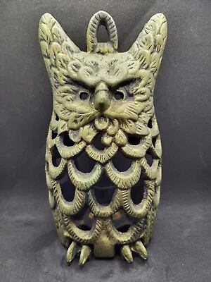 Vintage Cast Iron Owl Candle Holder Beautiful Golden Brown With Some Green  • $124.99