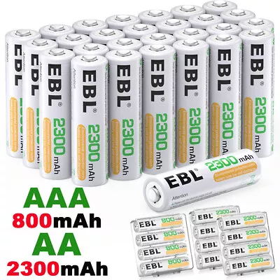 EBL AA AAA 2300mAh 800mAh NiMH Rechargeable Batteries Ni-MH 1.2V + Case Box Lot • $9.69