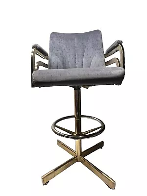 Vtg Chromcraft Milo Buaghman Style MCM Brass Swivel Barstool • $179.99