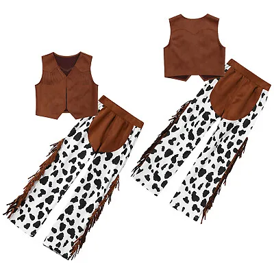 Kids Cowgirl Boy's Waistcoat With Pants Sleeveless Cowboy Vest And Pants Tassel • £23.49