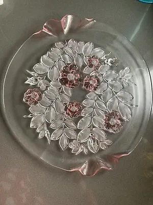 MIKASA Pink Rosella Walther Crystal Fluted Round Platter VTG W Germany 13.5x14.5 • $24.95