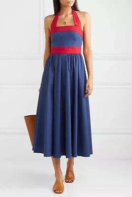 $85.79 • Buy Staud Waikiki Midi Dress Navy Blue Red Vintage Full Skirt 1950s US 6 UK 10