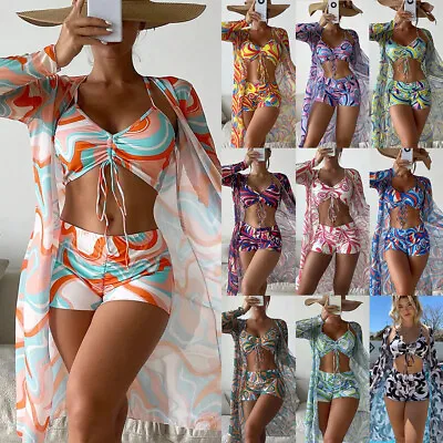 3Pcs/set  Ladies Bathing Suit Swimwear Women Bikini Set Long Sleeve Swimsuit • £12.11