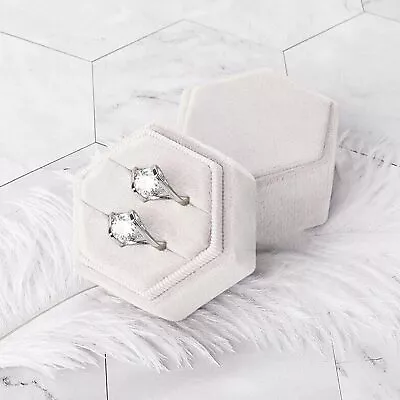 Hexagon Velvet Ring Box With Detachable Lid Wedding Ceremony Double Rings Holder • $15.99