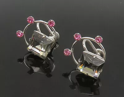 VAN DELL 925 Silver - Vintage White & Pink Topaz Non Pierce Earrings - EG11234 • $44.14