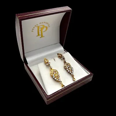 Antique Vintage Art Nouveau 14k Gold Plated Mughal Paste Wedding Earrings 6.1g • $75