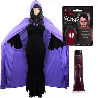 Ladies Deluxe Vampire Costume Purple Halloween Fancy Dress Womens Uk Sizes 6-24 • £23.99